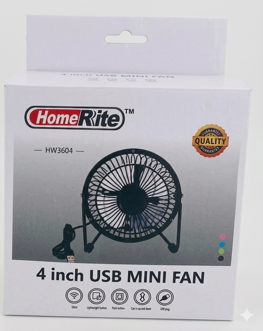 HomeRite 4-Inch USB Mini Metal Desk Fan. Wholesale
