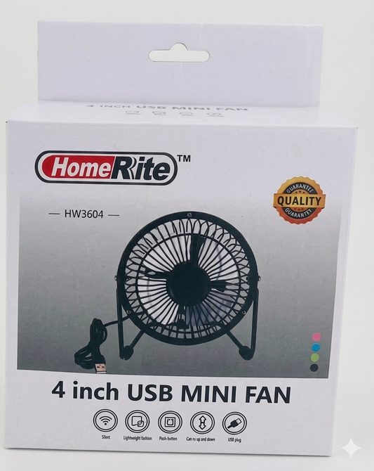 HomeRite 4-Inch USB Mini Metal Desk Fan. Wholesale