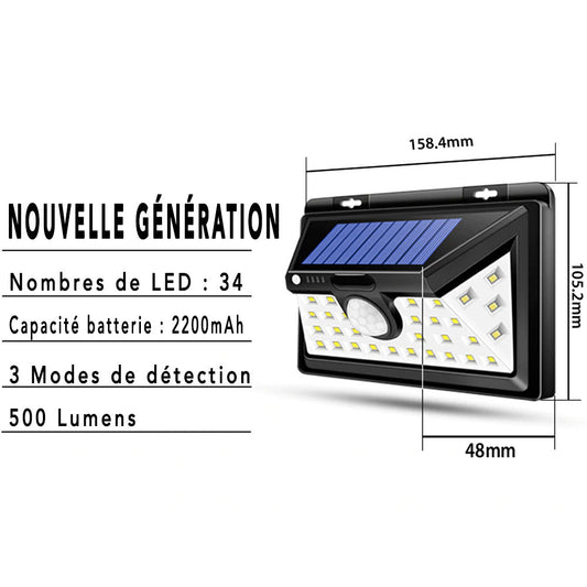 Applique murale solaire Extérieure Blanche LED Jaune