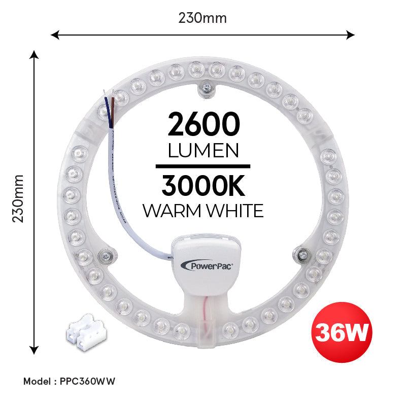 PowerPac LED Ceiling Lamp. Round Light. Circular Tube 36 Watts Warm white (PPC360WW)