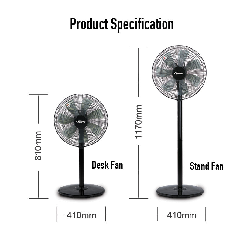 PowerPac 2 in 1 Stand Fan – 7 Blades. Adjustable Tilt. 2 Convertible Height. Oscillation. Powerful. Energy-efficient. 3-Speed. black. PPFS212