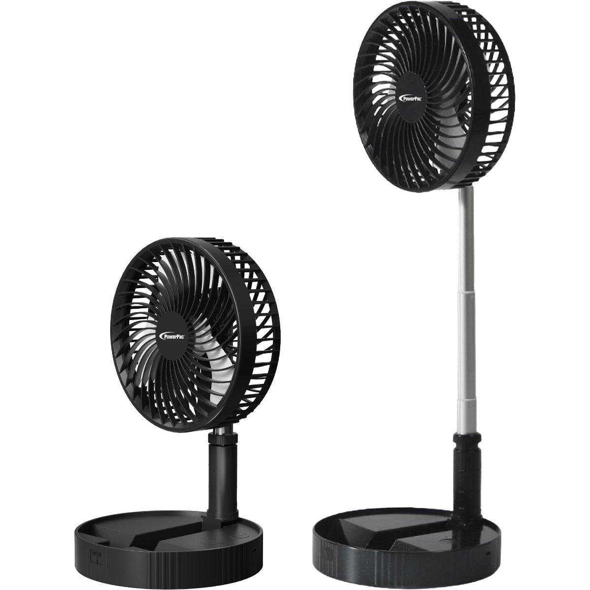 PowerPac 8 Foldable Stand/Table Fan – USB. Rechargeable. Portable Wireless. Adjustable Tilt & Height. 4-Speed. black. PPUF234