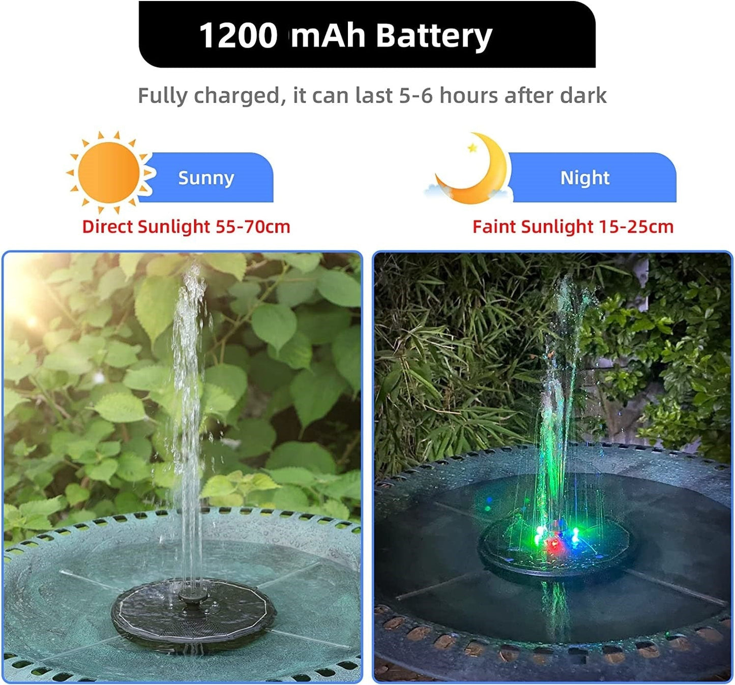 3W Solar Fountain Water Pump with color LED Lights for Bird Bath with 7 Nozzles & 4 Fixers Floating Garden Pond Tank