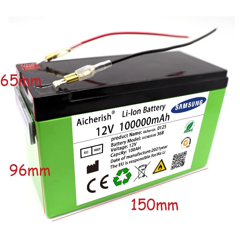 Aicherish 12V 60AH 18650 Lithium Battery Is Suitable For Solar Energy And Electric Vehicle Battery + 12.6V 3A Charger