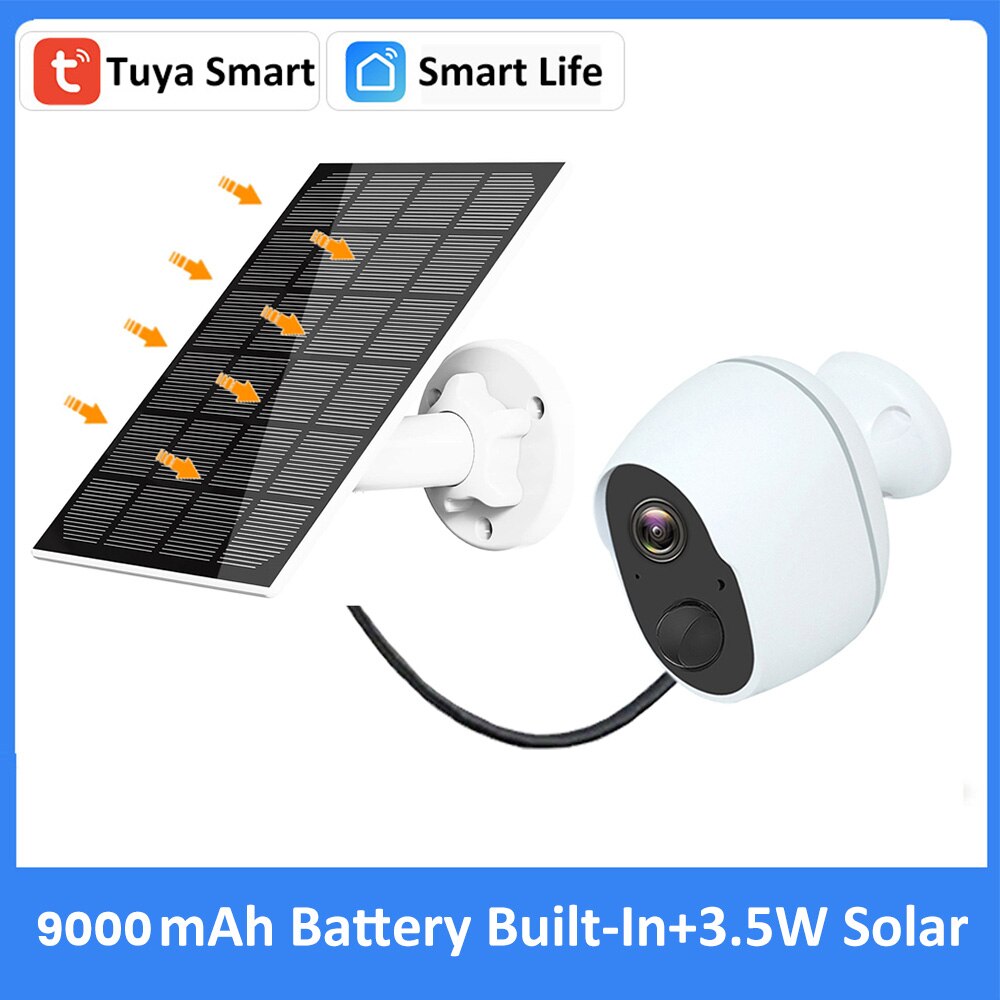 3MP Tuya Smart Life 5200/9000mAh Rechargeable Battery Solar Outdoor WIFI IP65 1080P Surveillance Security Siren Camera