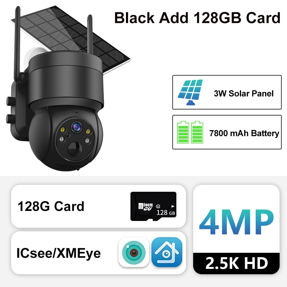 Solar Camera Wifi Outdoor 4MP Wireless Surveillance IP Cameras With Solar Panel PIR Human Detection 7800mAh Recharge Battery