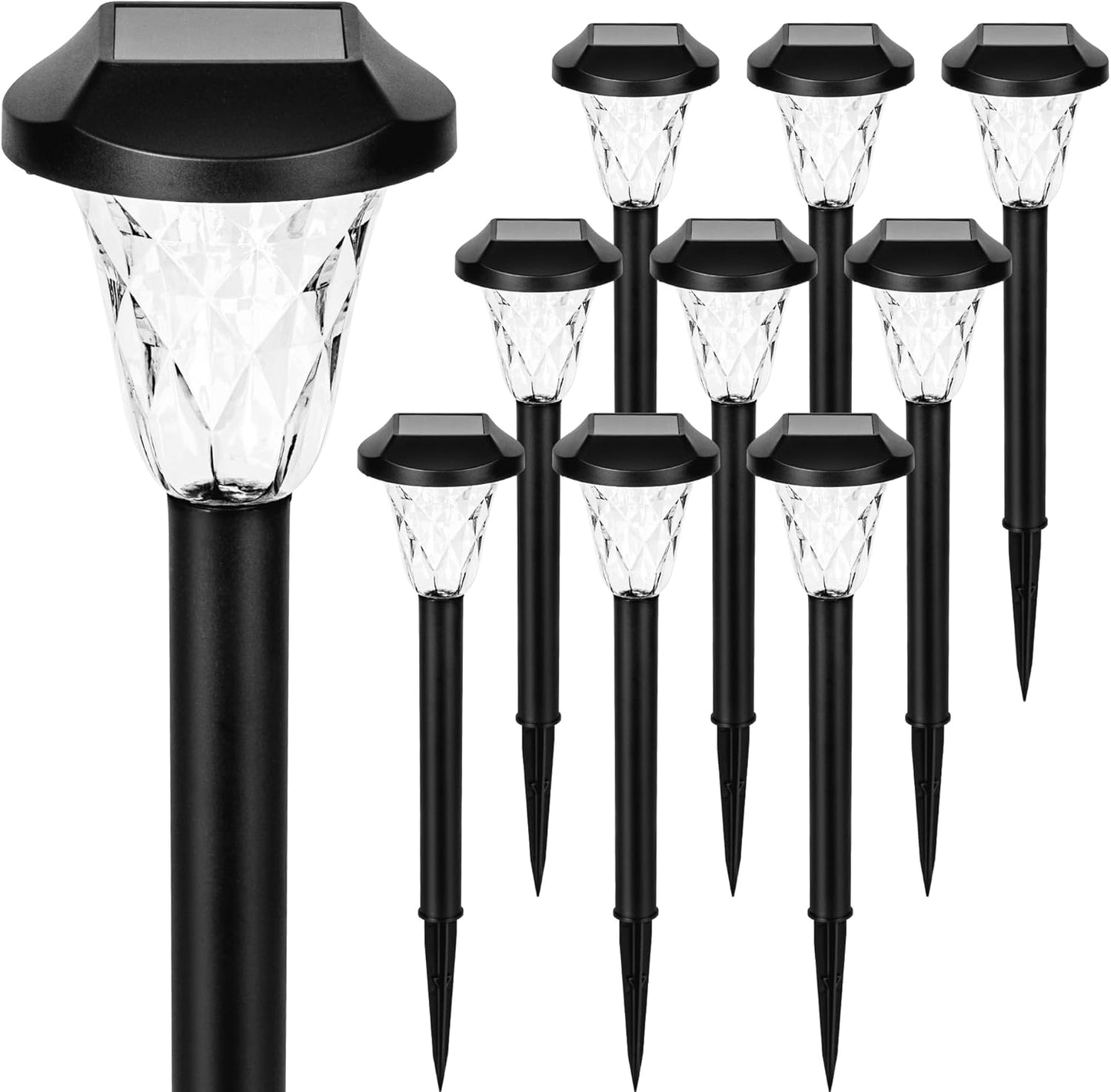Solar Lights Outdoor Garden – 10 Pack Solar Powered Pathway Lights. Warm White Landscape Lighting for Patio. Lawn. Yard. Walkway & Driveway