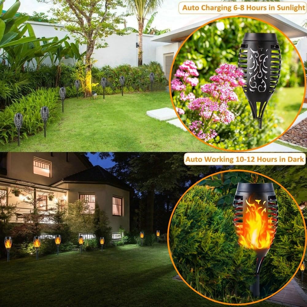 Solar Lights Outdoor Garden – 4 Pack Solar Flame Lights LED Warm Flickering Flames Waterproof Torch Light Garden Ornaments