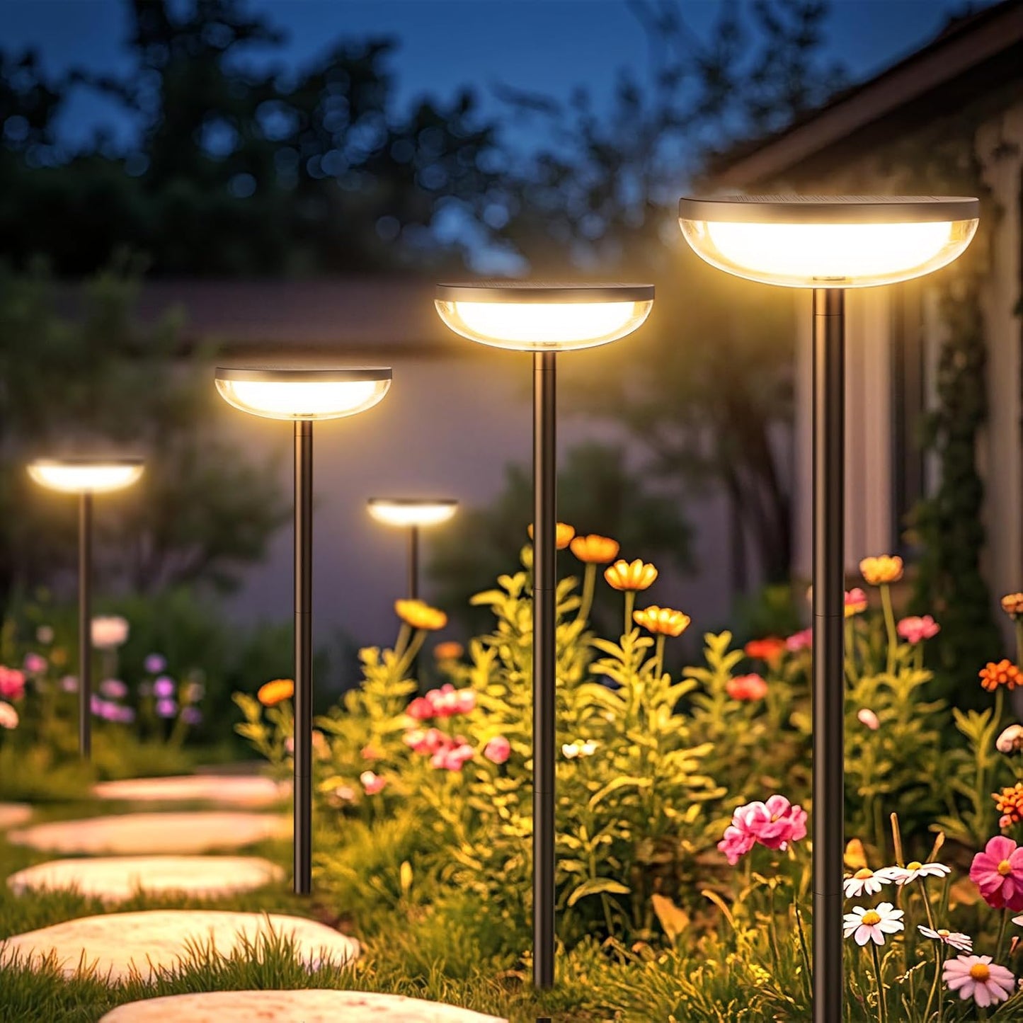 Solar Garden Lights – 4 Pack Solar Powered Outdoor Lights with 1000mAh Battery. Waterproof Yard & Pathway Decoration