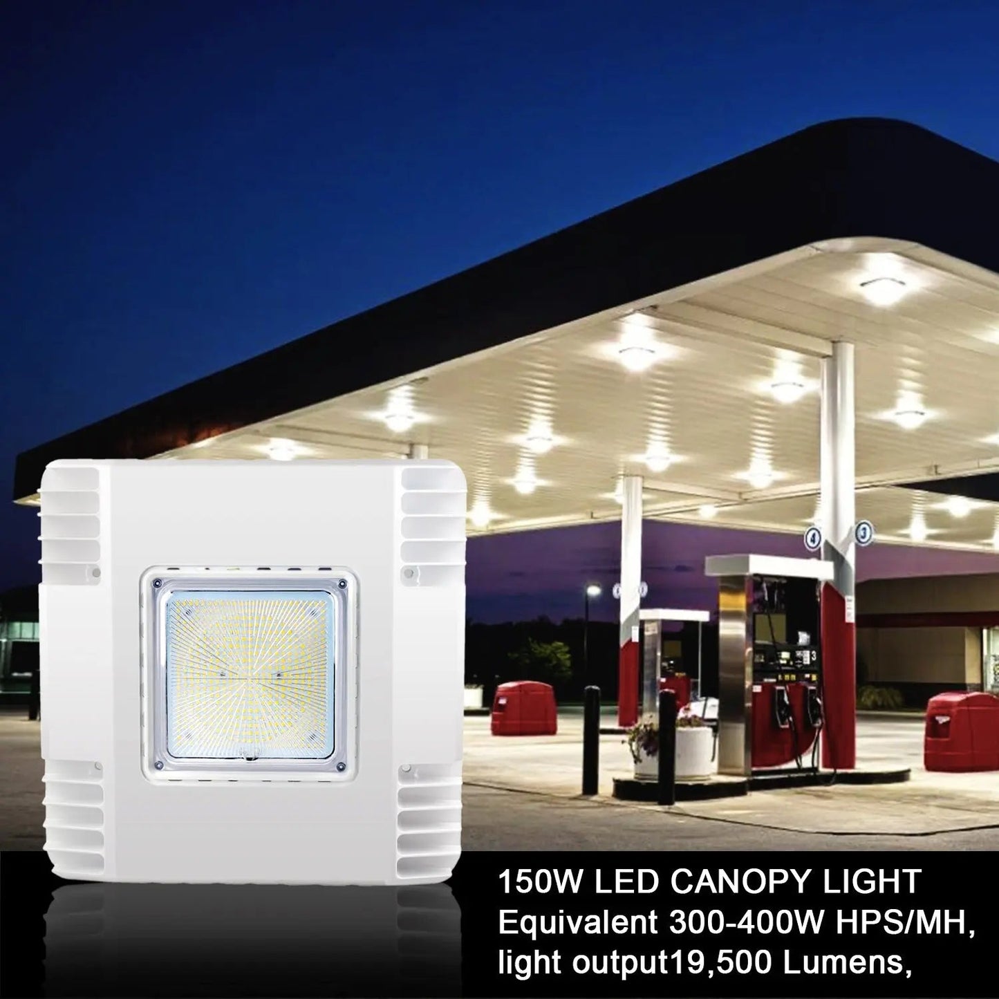 150 Watt Led Canopy Light-19500 Lumens-500W MH Equivalent-5700K-Surface Mount-UL DLC Listed-Gas Station Lighting