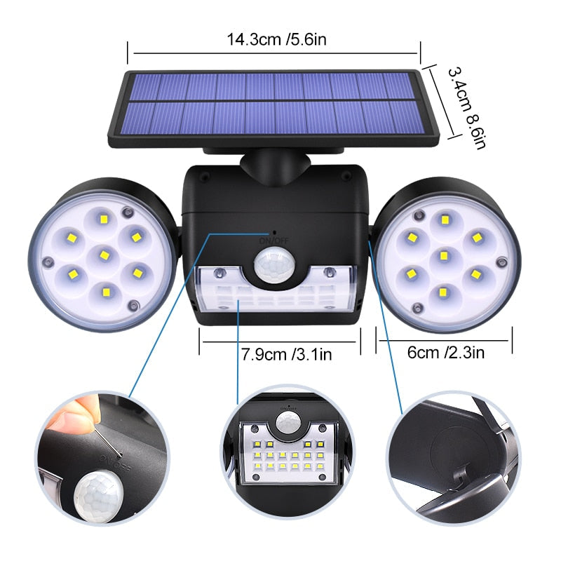 Lampe solaire jardin Spot double avec détecteur (30LED)