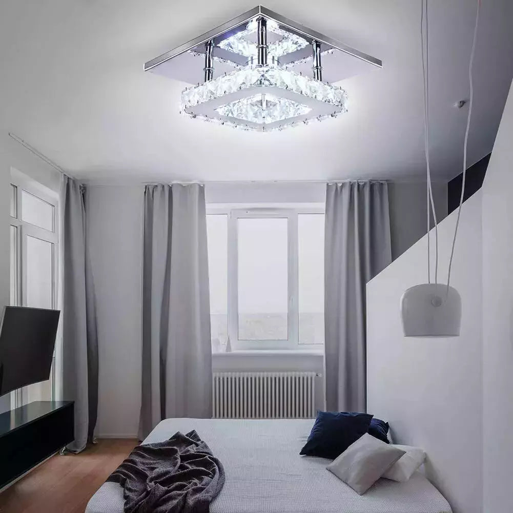 Crystal Ceiling Light LED Lamp Light Room Chandelier Living Pendant LED Square
