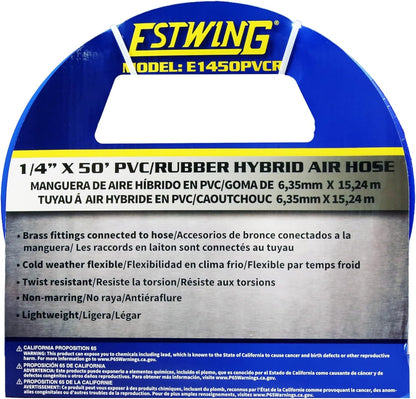1/4 x 50' PVC/Rubber Hybrid Air Hose with Brass Fitting & Quick Connect Coupler - Durable & Flexible Performance!