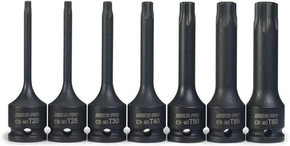 01132B 7-Piece Torx Star Driver Bit Socket Set | 3/8 Drive T20 to T60 | Durable Cr-Mo Impact Grade | 3 Length