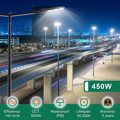 LED Parking Lot Light-450/400/380W Selectable -Shoebox Area Light-10KV Surge Protector-CCT 5000K-AC 100~277V-DLC & UL Listed
