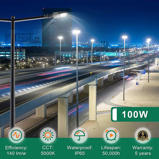 100W Led Parking Lot Light-14000 Lumens-CCT 5000K-Photocell Optional-250 MH Equivalent-UL+DLC 5.1