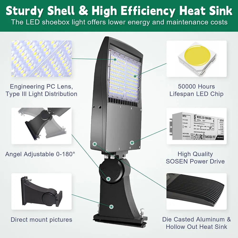 100W Led Parking Lot Light-14000 Lumens-CCT 5000K-Photocell Optional-250 MH Equivalent-UL+DLC 5.1