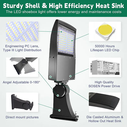100W Led Parking Lot Light-14000 Lumens-CCT 5000K-Photocell Optional-250 MH Equivalent-UL+DLC 5.1