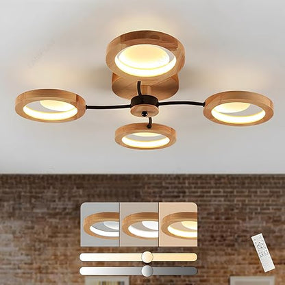 94cm LED Wooden Ceiling Light – Dimmable with Remote. Flower Design