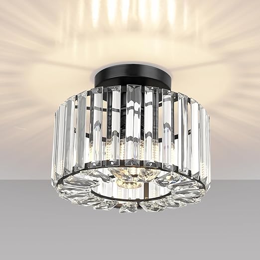 Gold Crystal Semi Flush Mount Ceiling Light. Modern Industrial Fixture