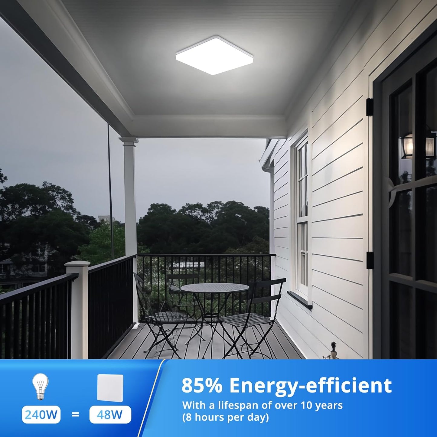 Square LED Ceiling Light. 4320lm. 6000K Daylight White. IP44 Waterproof. Energy-Saving Light for Bathroom. Kitchen. Bedroom. Office