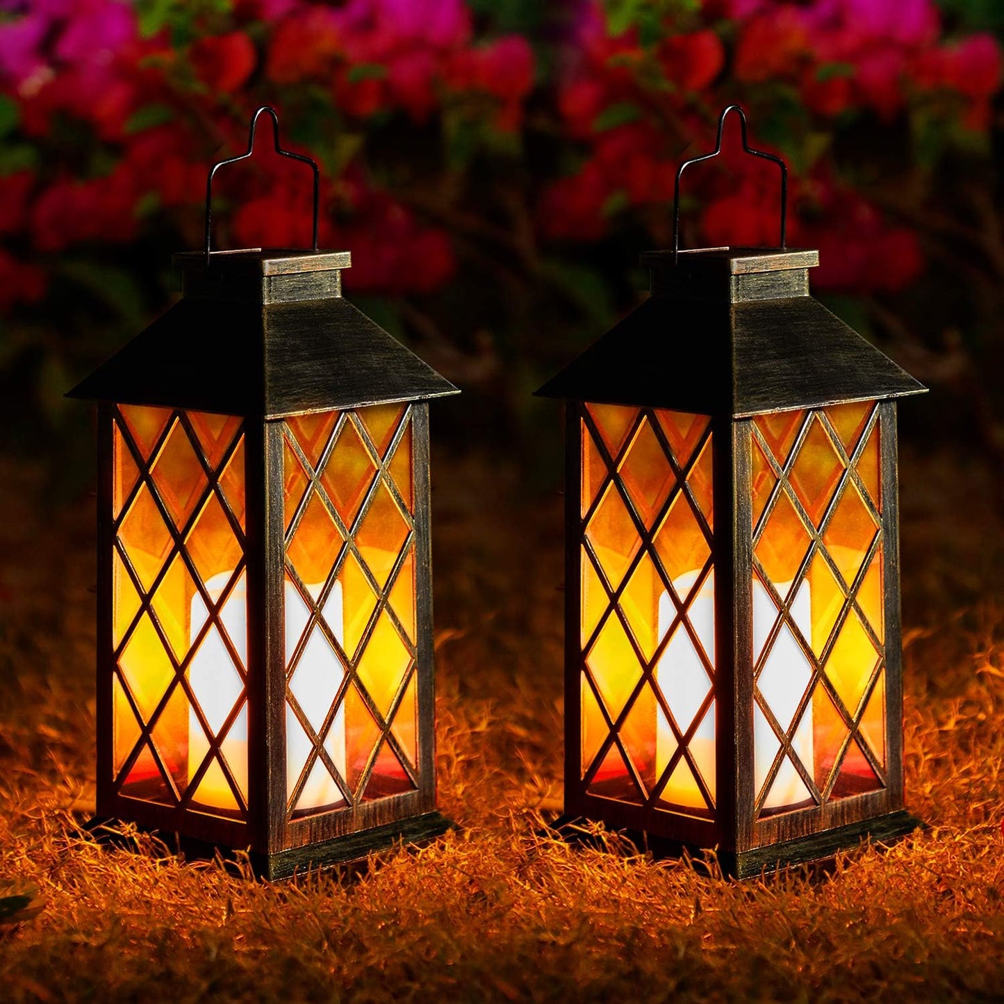 Solar Lanterns for The Garden – Moroccan-Style Flickering Outdoor Lights. Auto On/Off. Waterproof IP44. Warm White LED
