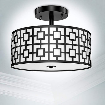 Modern Silver Drum Ceiling Light – 3-Bulb Semi Flush Mount Fixture