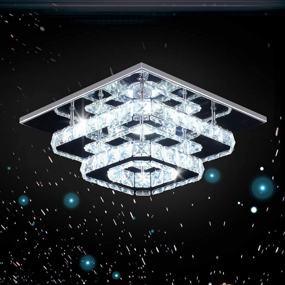 Crystal LED Ceiling Light – Modern K9 Crystal Chandelier. Stainless Steel Flush Mount Fixture for Dining & Living Room