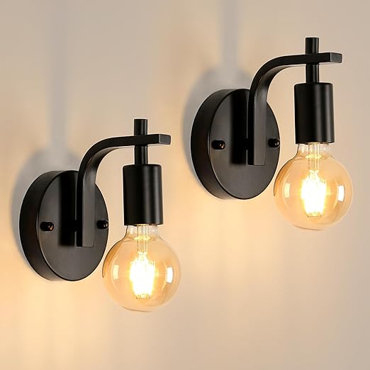 Black Industrial Wall Lights. Vintage E27 Sconce Set