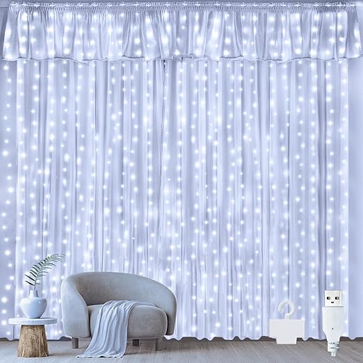300 LED Curtain Fairy Lights Warm White for Indoor Outdoor