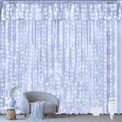 300 LED Curtain Fairy Lights Warm White for Indoor Outdoor