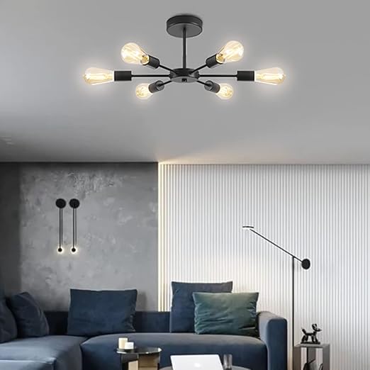 Modern 6-Light Gold Black Sputnik Ceiling Light. E27 Base