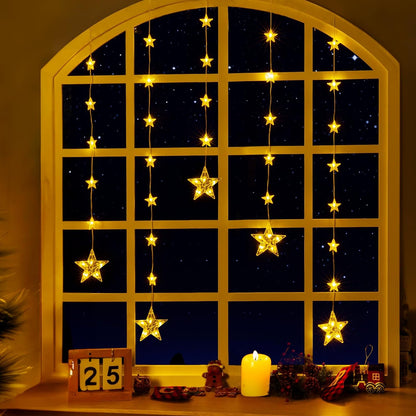 Christmas Window Star Lights. 30 LEDs Battery String Lights with Timer