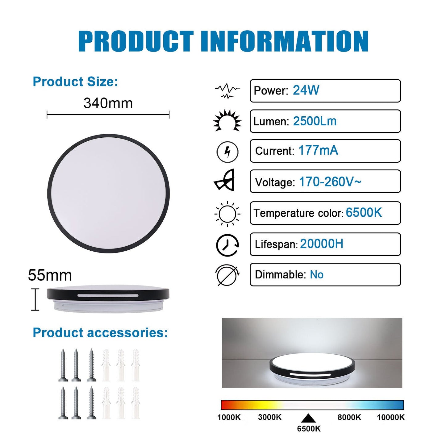 Modern Round LED Ceiling Light – 12W/18W. Cool White