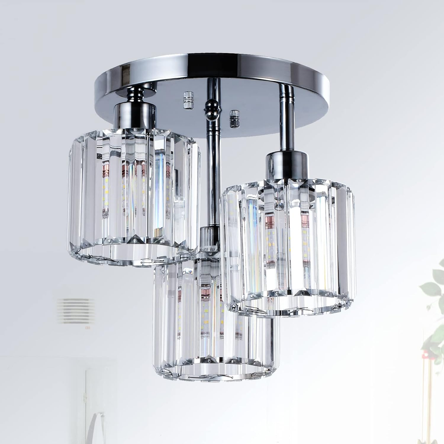 Modern Crystal Chandeliers Ceiling Light. 3-Lights Crystal Ceiling Lights Living Room. Black Semi Flush Ceilings Light Fittings for Hallway