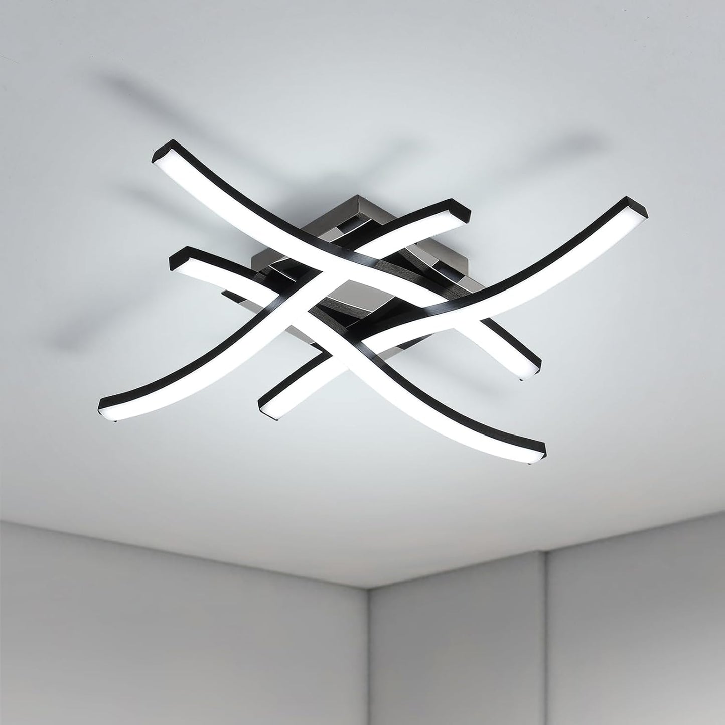 LED Ceiling Light 36W. Stylish Curved Design with 4 LED Boards. Cool White 6500K – Modern Ceiling Lamp for Living Room. Bedroom. Kitchen