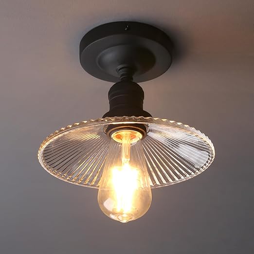Vintage Ribbed Glass Pendant Ceiling Light. Cone Shade. E27 Base