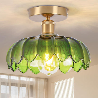 Ceiling Light – Semi-Flush Mount Glass Pendant Lamp. Farmhouse Vintage Fixture