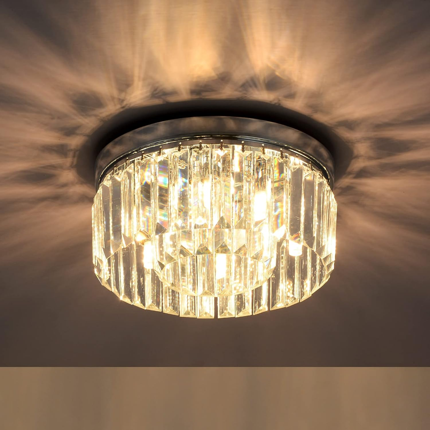 Modern Crystal Chandeliers Ceiling Light. 3-Lights Crystal Ceiling Lights Living Room. Black Semi Flush Ceilings Light Fittings for Hallway