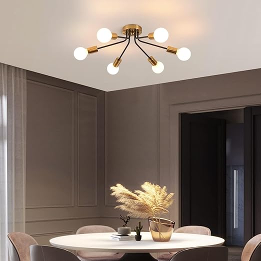 Gold 4-Light Semi Flush Ceiling Light. E27 Base
