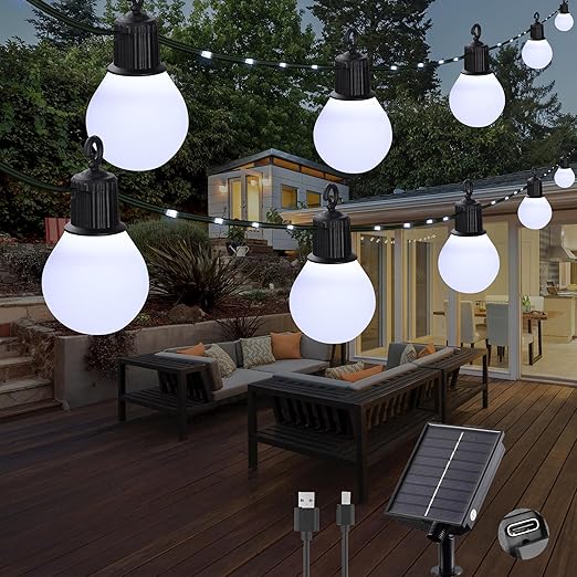 Warm White Solar Garden Lights – 100 LEDs. USB. Waterproof