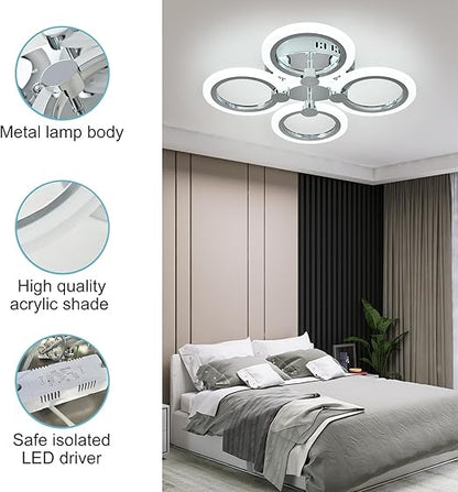 Modern 4-Ring LED Ceiling Light. Chrome. 6500K Daylight