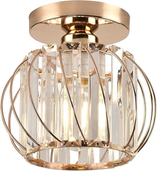Small Crystal Flush Mount Ceiling Light with Black Shade