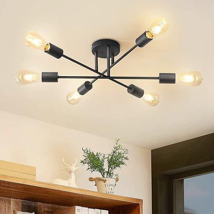 Modern 6-Light Gold Black Sputnik Ceiling Light. E27 Base