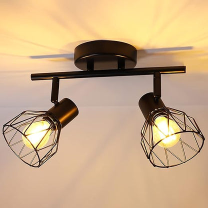 Adjustable Industrial Black Metal Cage Wall Lights. 2 Pack