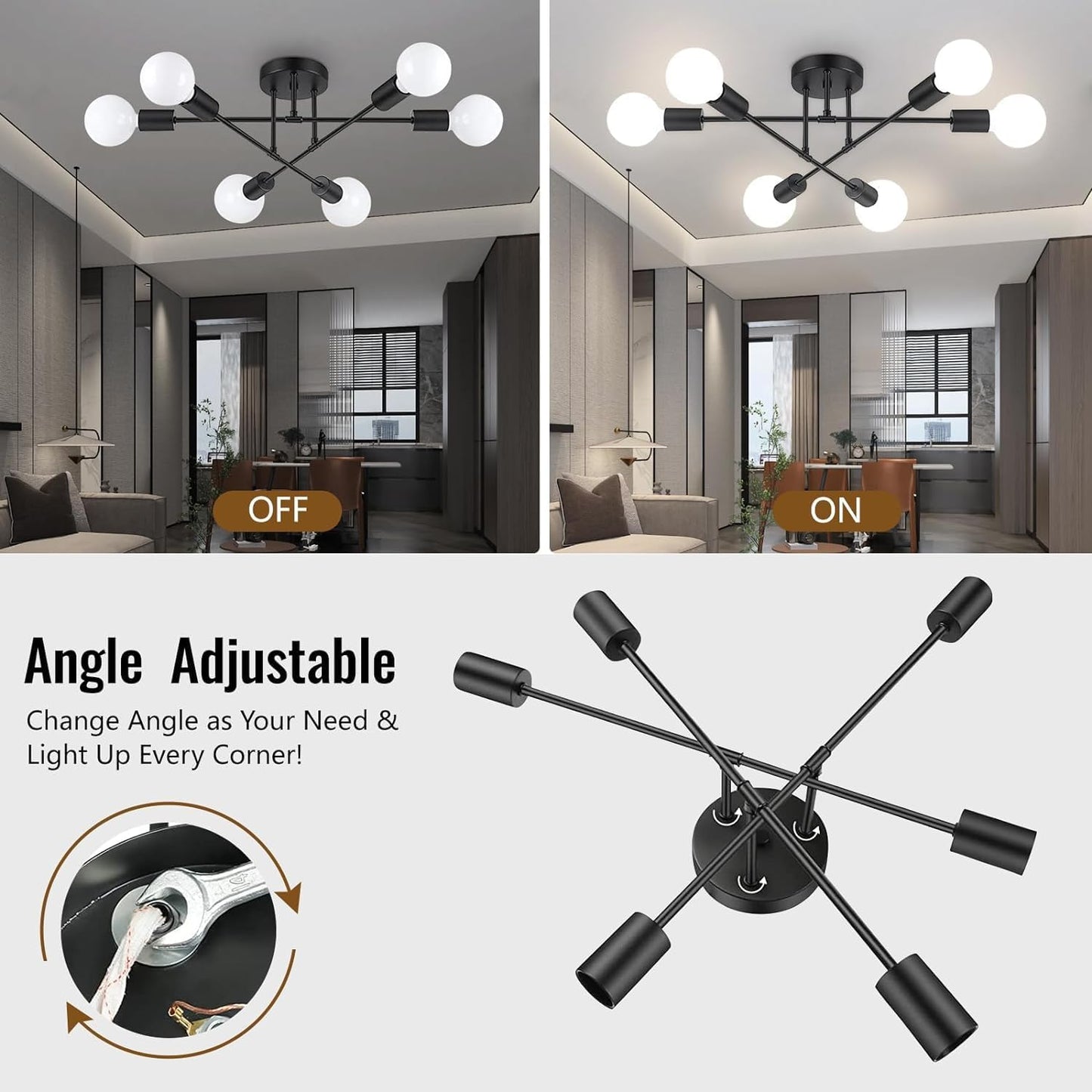 Clerance Sale - Modern Ceiling Light. 6 Lights Chandelier Ceiling Light for Living Room. Bedroom. Kitchen