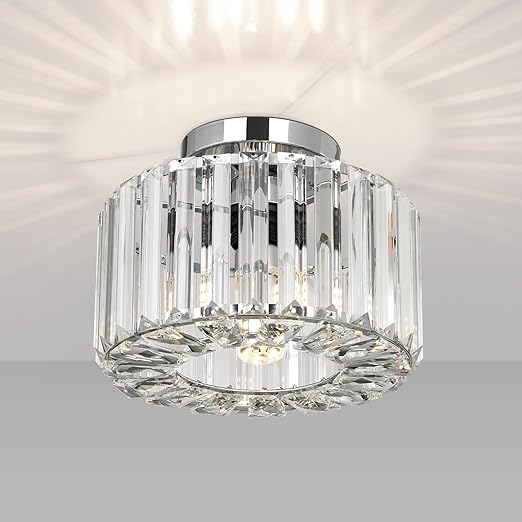 Gold Crystal Semi Flush Mount Ceiling Light. Modern Industrial Fixture