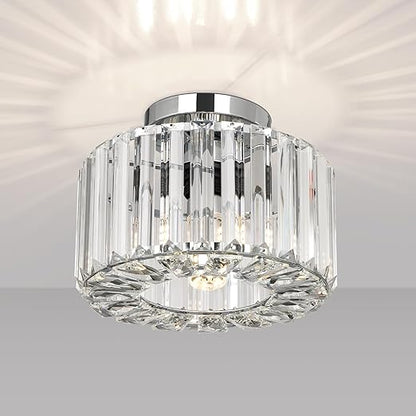 Gold Crystal Semi Flush Mount Ceiling Light. Modern Industrial Fixture
