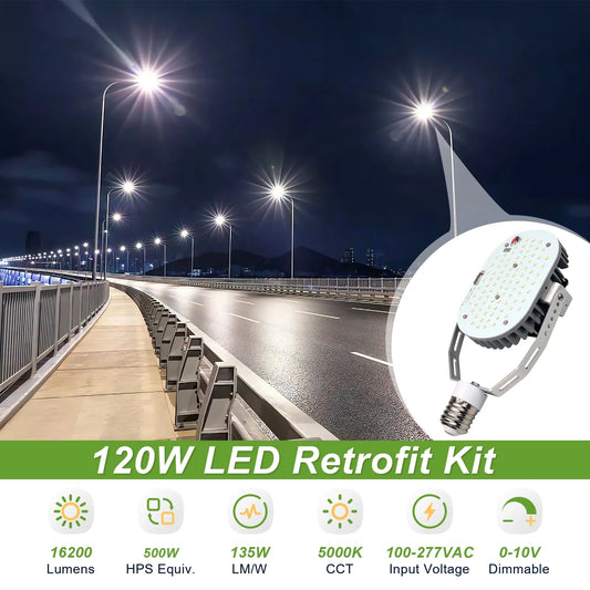 120W LED Retrofit Kit with Power Supply-16200 LM-CCT 5000K Shoebox LED Retrofit Kits-500W MH/HID/HPS Equiv.- E39 Mogul Base for Parking Lot Lights