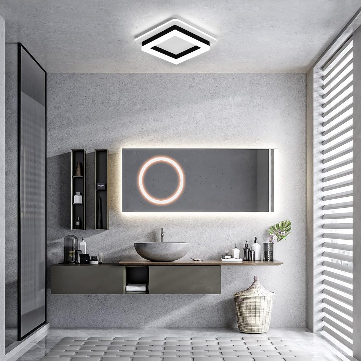 Square Modern Led Ceiling Light Fixture. 24W Black Flush Mount Hallway Ceiling Light Small Close to Ceiling Lamp for Living Room Bedroom Kitchen Balcony Cloakroom (Cool White. 6000K)